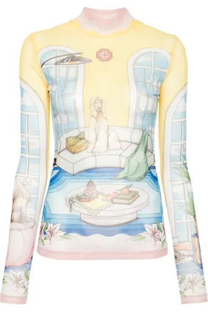 Casablanca Illustration-style print mesh top