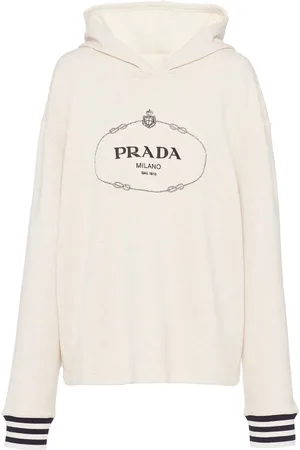 Prada Logo-embroidered cotton fleece hoodie