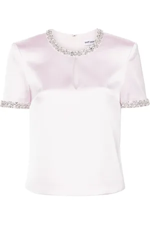 Self-Portrait Crystal-embellished satin blouse