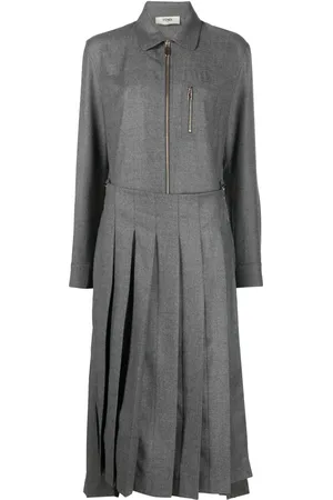 Fendi Spread-collar pleated midi dress