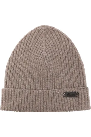 BRIONI Logo-patch ribbed-knit beanie