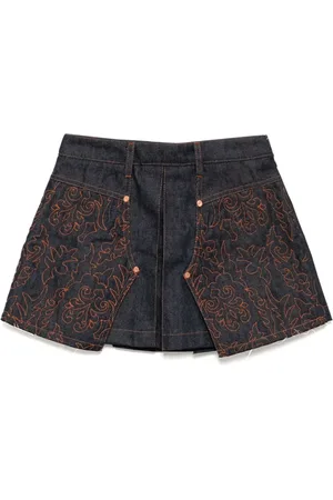 Andersson Bell Embroidered panelled pleated denim skirt