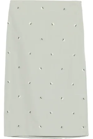 RIER Floral-embroidered midi skirt