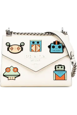 Prada 2013-2024 Saffiano Cuir Monochrome Robot Patches Envelope Chain Flap crossbody bag