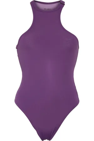 The Attico Racerback fine-ribbed swimsuit