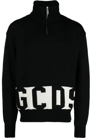 GCDS Intarsia-knit half-zip jumper