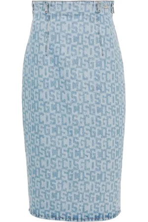 GCDS Monogram-pattern denim pencil skirt