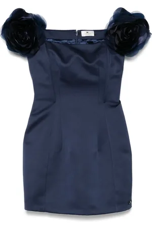 Elisabetta Franchi Floral-appliqué duchess satin mini dress