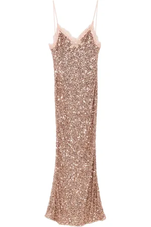 Elisabetta Franchi Lace-trim sequinned maxi dress