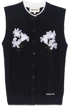 Shushu/Tong Floral-appliqué vest