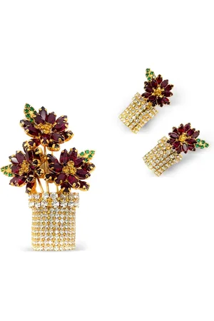 JENNIFER GIBSON JEWELLERY 1980s x Vasari Flower Pot Demi-Parure brooch & earrings