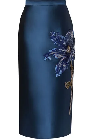 Erdem Floral-appliqué silk pencil skirt