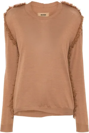 UMA WANG Frayed-detailing ribbed jumper