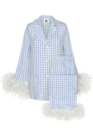 Sleeper Gingham feather-trim pyjama set