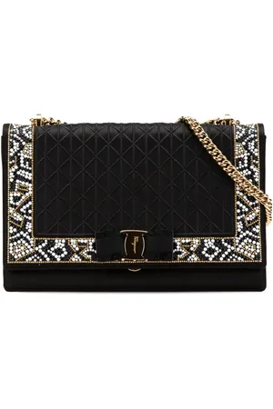 Salvatore Ferragamo 2000-2024 Medium Vara Embellished Satin Ginny Chain crossbody bag