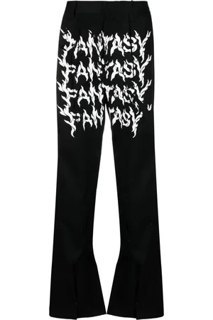Kusikohc Slogan-print straight-leg wool trousers