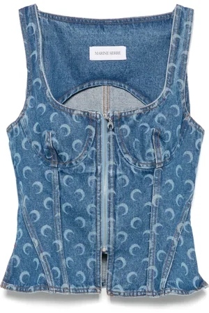 Marine Serre Moon laser denim bustier top