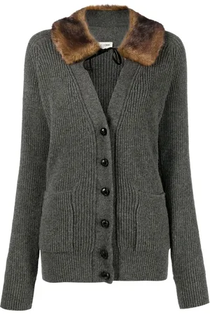Saint Laurent Shearling-trim ribbed cardi-coat