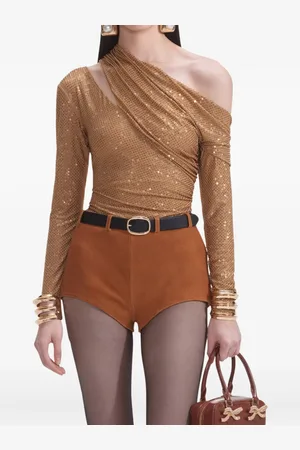 Self-Portrait Rhinestone-embellished gathered top