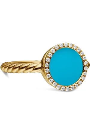 David Yurman 18kt yellow Petite DY Elements turquoise and diamond ring (11.3mm)