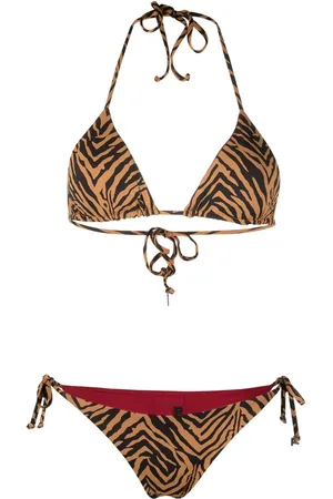 FISICO Tiger-print logo-patch bikini