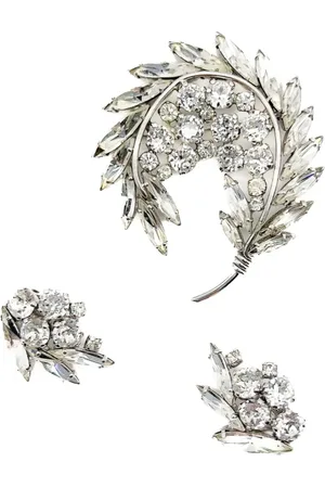 JENNIFER GIBSON JEWELLERY 1950s Sherman Floral Navette brooch and earrings
