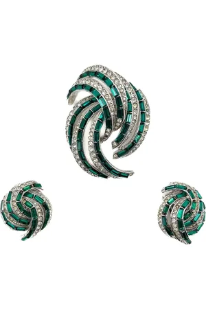 JENNIFER GIBSON JEWELLERY 1950s crystal-embellished brooch & earrings set