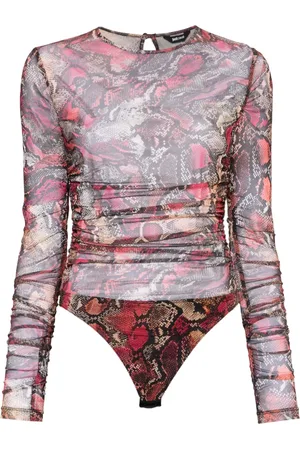 Roberto Cavalli Pyton-print tulle bodysuit