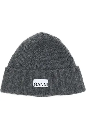 Ganni Logo-patch ribbed-knit beanie