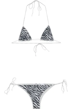 Oseree Zebra-print lurex bikini top