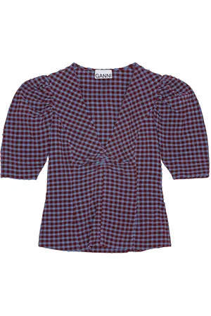 Ganni Check-pattern seersucker blouse