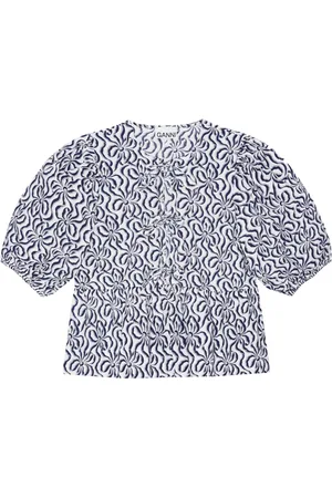 Ganni Abstract-print organic cotton blouse
