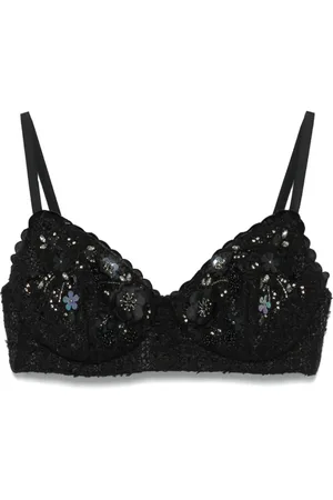 Elisabetta Franchi Flowers-embroidered tweed bra top