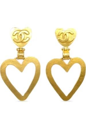 CHANEL 1995 heart dangle clip-on hoop earrings