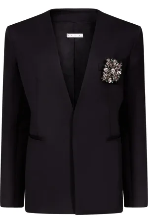 AREA Crystal-brooch collarless blazer