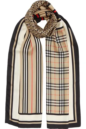 Burberry Monogram, Icon Stripe and Check Print Silk Scarf