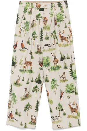BLESS Forest animals-print pleated trousers