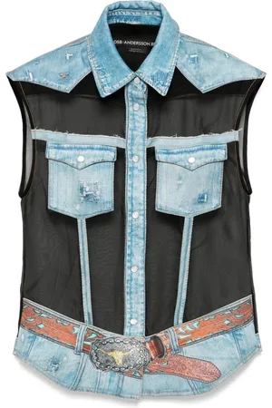 Andersson Bell Denim-printed sleeveless shirt