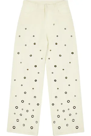 LANEUS Eyelet-detail wide-leg jeans