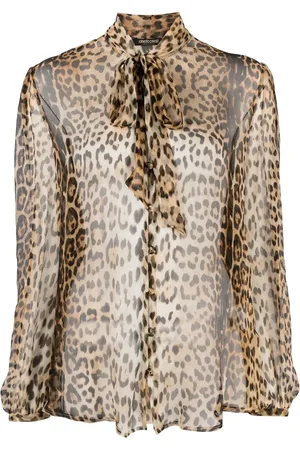 Roberto Cavalli Leopard-print sheer pussybow blouse