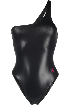 The Attico Logo-embroidered one-shoulder swimsuit