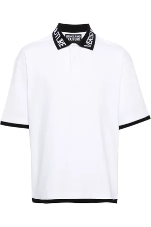 VERSACE Logo-intarsia cotton polo shirt