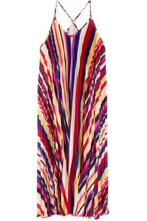 Farm Rio Diagonal-stripes pleated midi dress