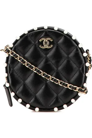 CHANEL 2019 Quilted Calfskin Pearl Studded Round Clutch with Chain crossbody bag