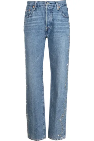 Anna Sui Eyelet-embellished cotton tapered jeans