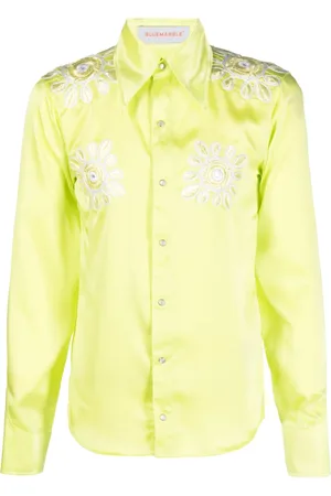 Bluemarble Floral-embroidery satin shirt