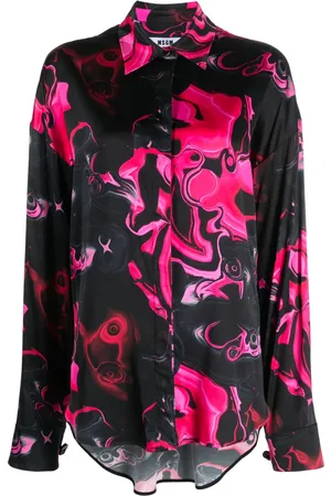 Msgm Magma-print satin-finish shirt