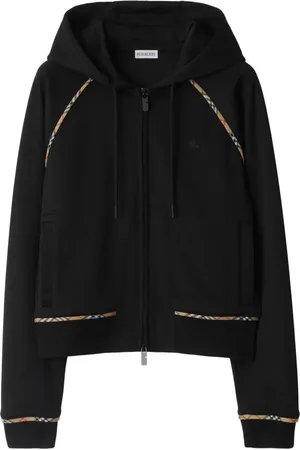 Burberry Checked-trim zip-up hoodie