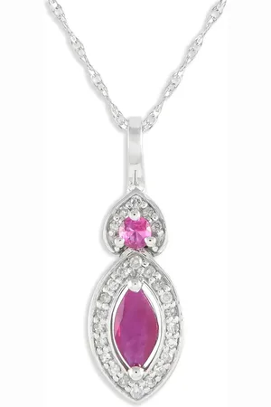 LB Exclusive 14K white gold diamond and ruby necklace
