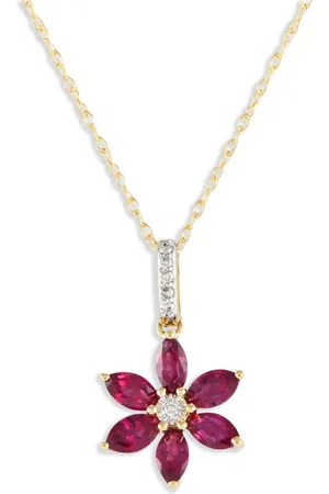 LB Exclusive 14K yellow Fower diamond and ruby necklace